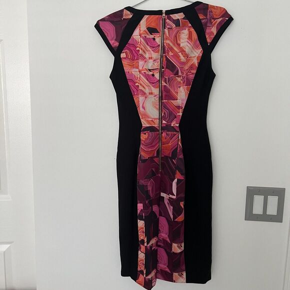 TED BAKER LONDON Jasmaii Pink and Black Geometric Print Panel Dress Ted sz 1 - Picture 2 of 10